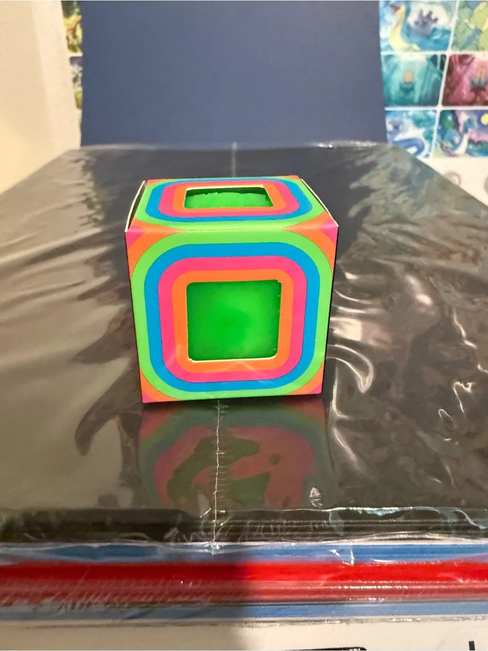 Neon Multi-Color Cube Toy with Bright Green Center